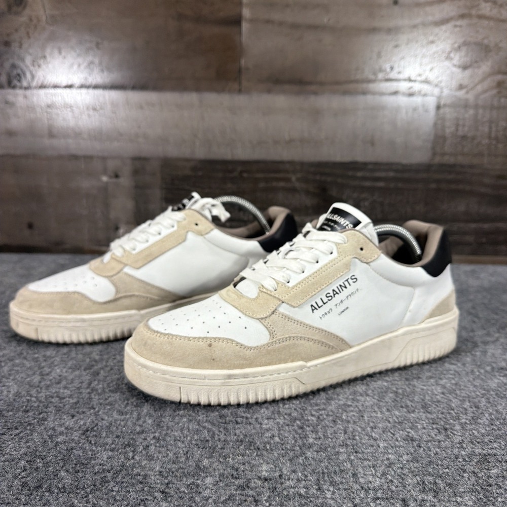 Mens AllSaints Regan Low Top White Leather Casual Sneakers Shoes EU 43 US 10